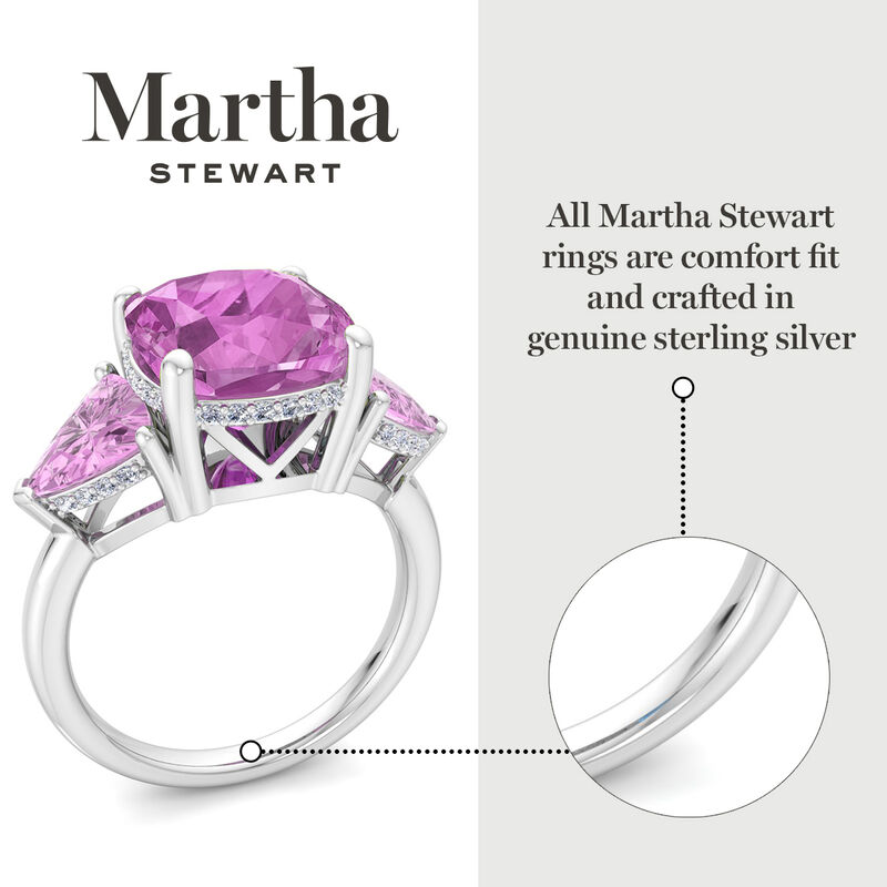 Martha Stewart 8ctw. Cushion Pink Sapphire & Lab Grown Diamond Three Stone Ring In Sterling Silver image number null